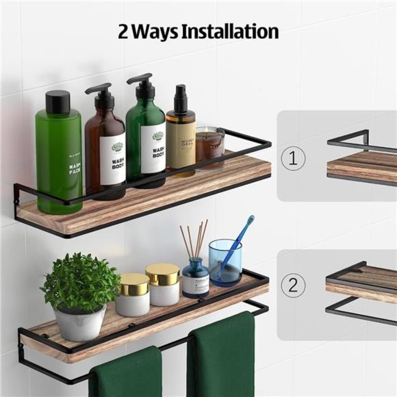 Floating Shelves WallMounted Set of2,Rustic Wood Wall Storage Shelves forBedroom - Picture 4 of 6